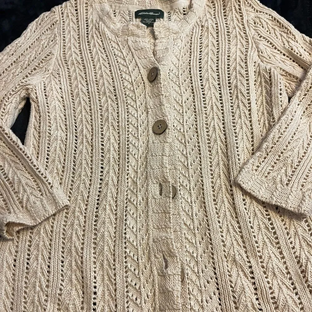 Eddie Bauer beige‎ cardigan sweater 55% linen, size small - Picture 12 of 15